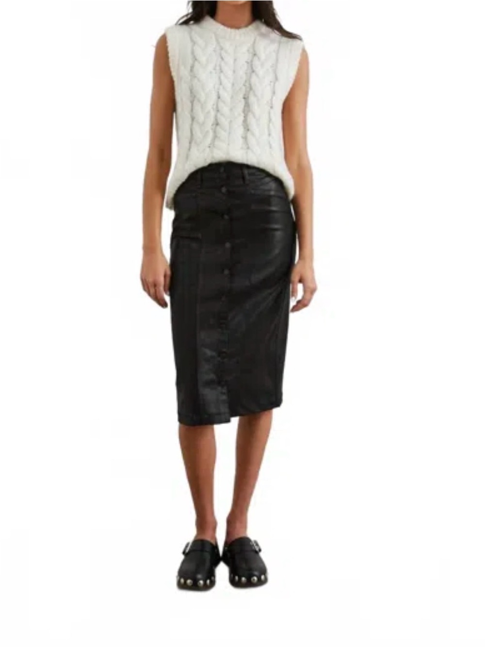 RAILS Broadway Black Coated in Noir Denim MIDI Button Down Skirt Sz 27